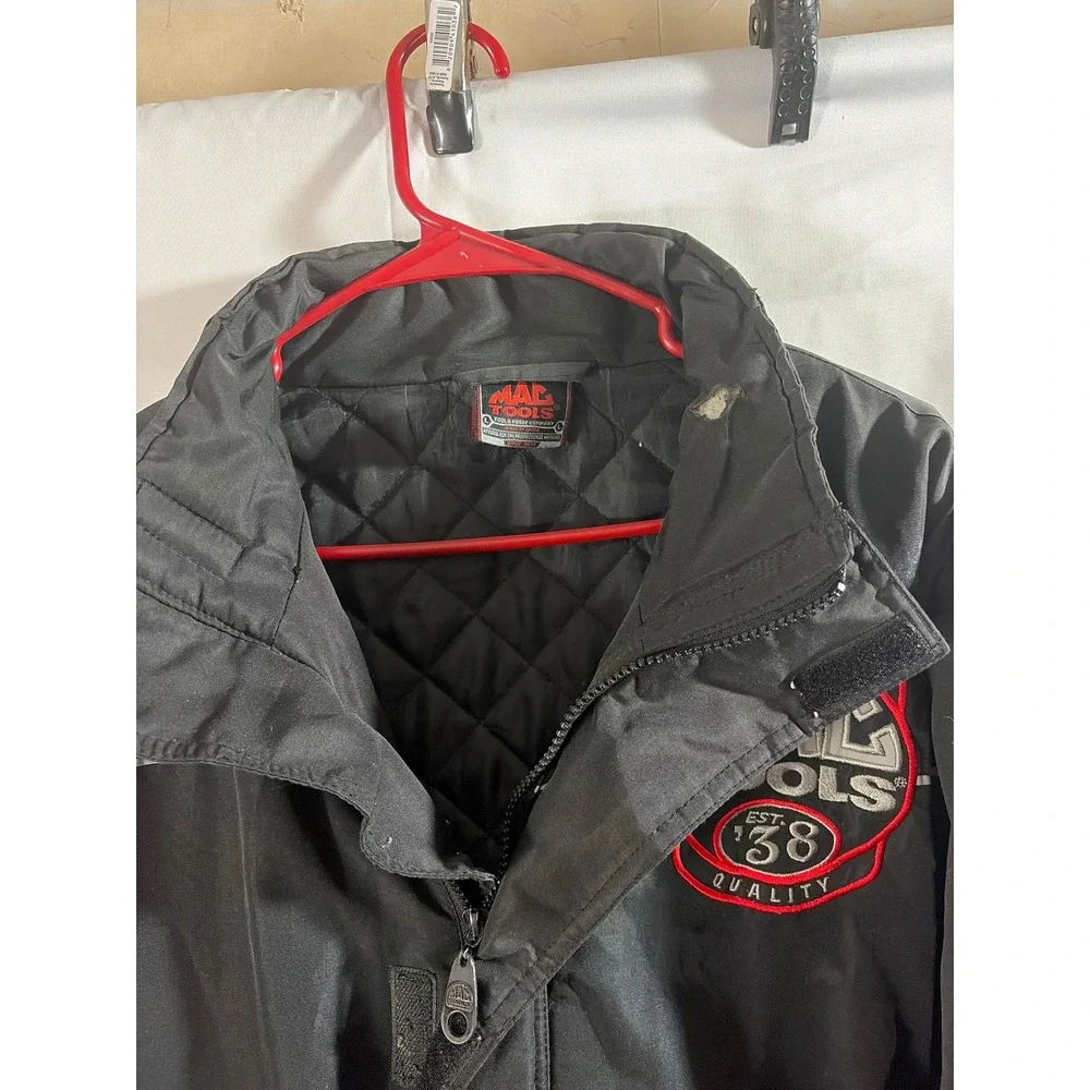 Mac Tools Racing Jacket Mens Large Black Quilted Embroidered Workwear Zip